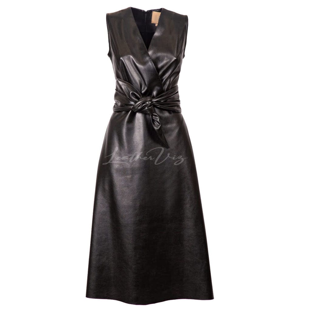Sleeveless Midi Leather Dress For Women