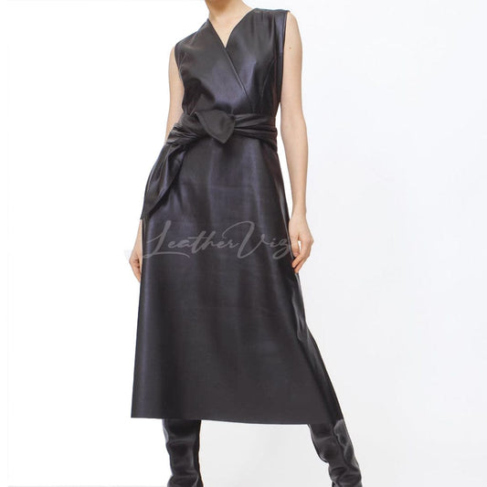 Black Midi Leather Dress For Women