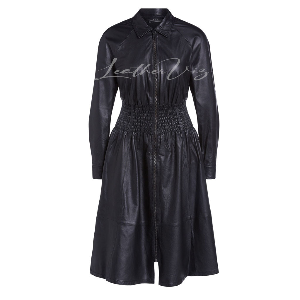 Smocked waist leather dress for women in Australia