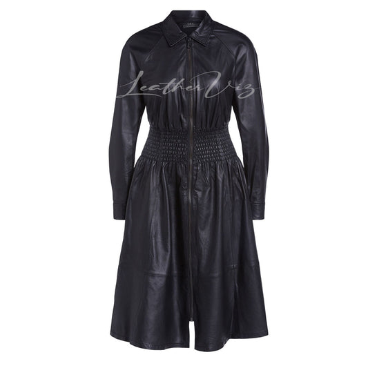 Smocked waist leather dress for women in Australia