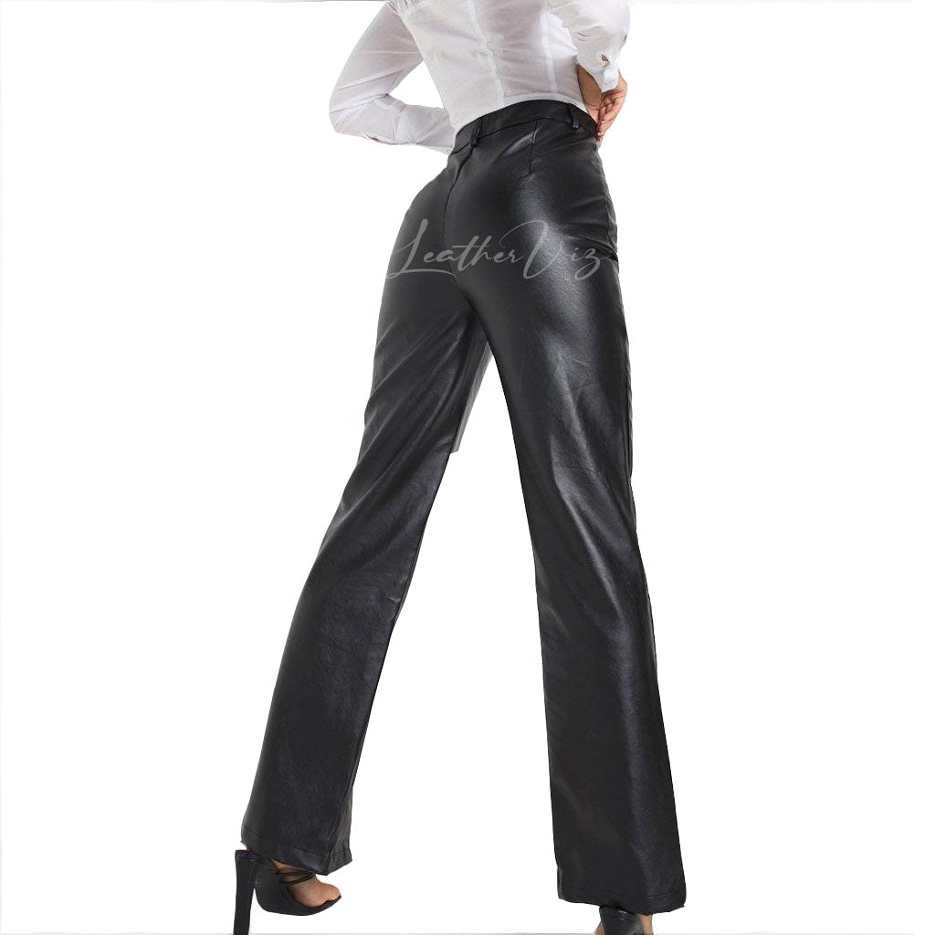 SPLIT HEM WOMEN LEATHER PANTS