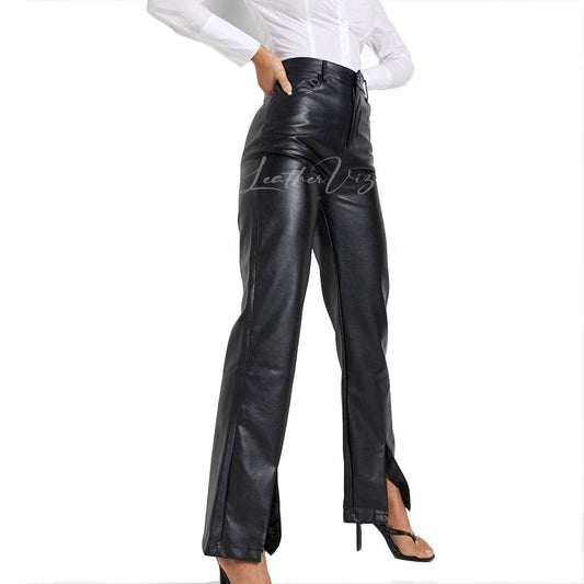 SPLIT HEM WOMEN LEATHER PANTS