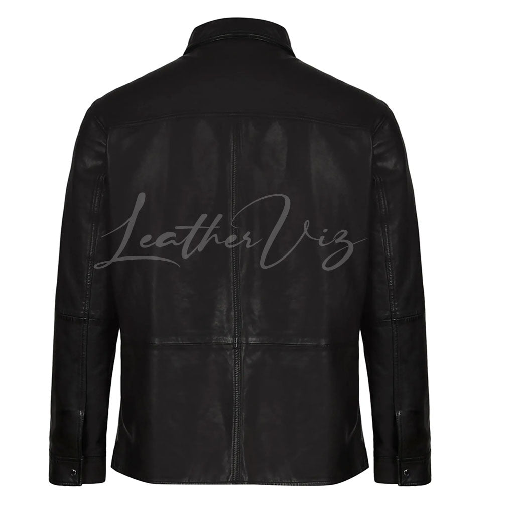 SPREAD COLLAR MEN LEATHER SHIRT