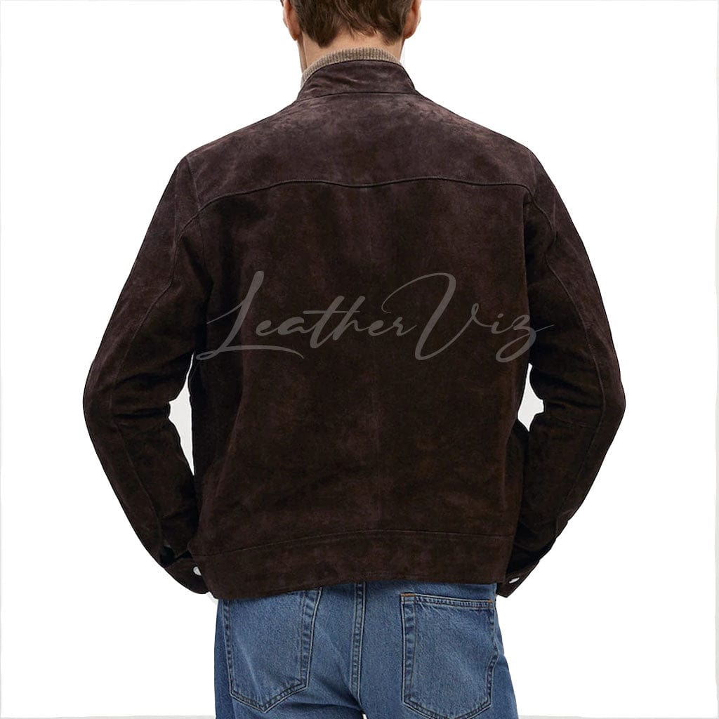 best chocolate brown suede leather jacket for men