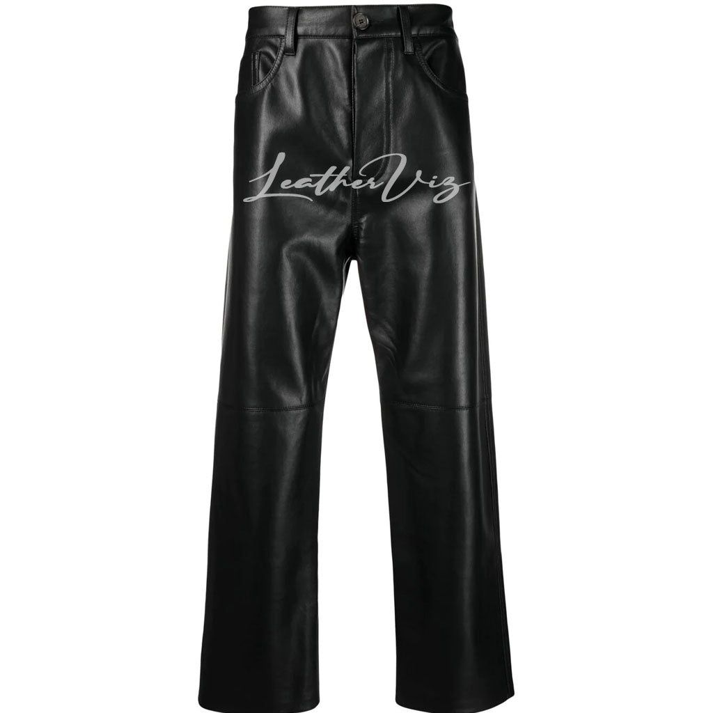 Straight shops leather trousers