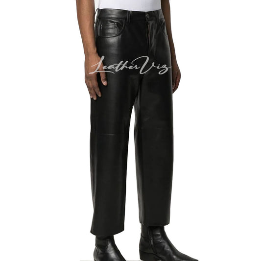 STRAIGHT-LEG MEN LEATHER TROUSERS
