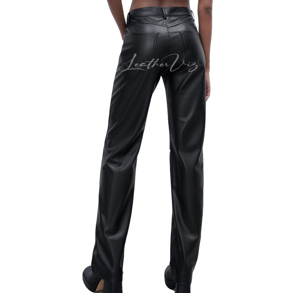 STRAIGHT FIT WOMEN LEATHER TROUSERS