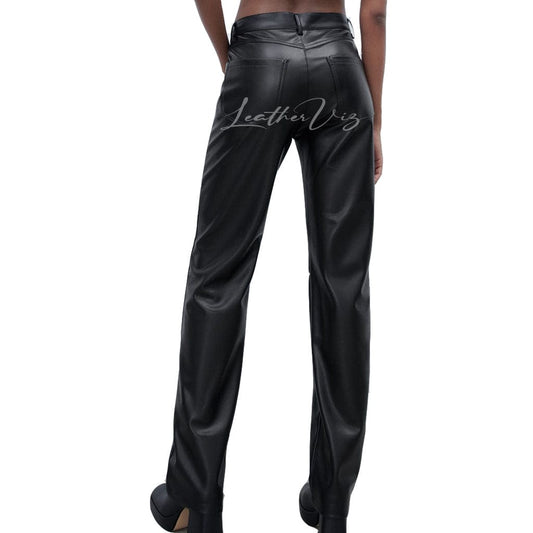 STRAIGHT FIT WOMEN LEATHER TROUSERS