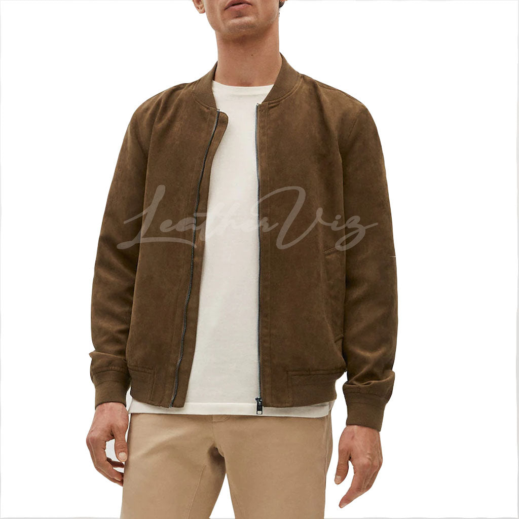 Men’s suede bomber jacket in Tan