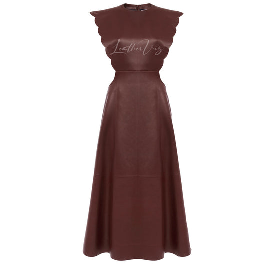 Scalloped cutout Women Maxi Leather Gown
