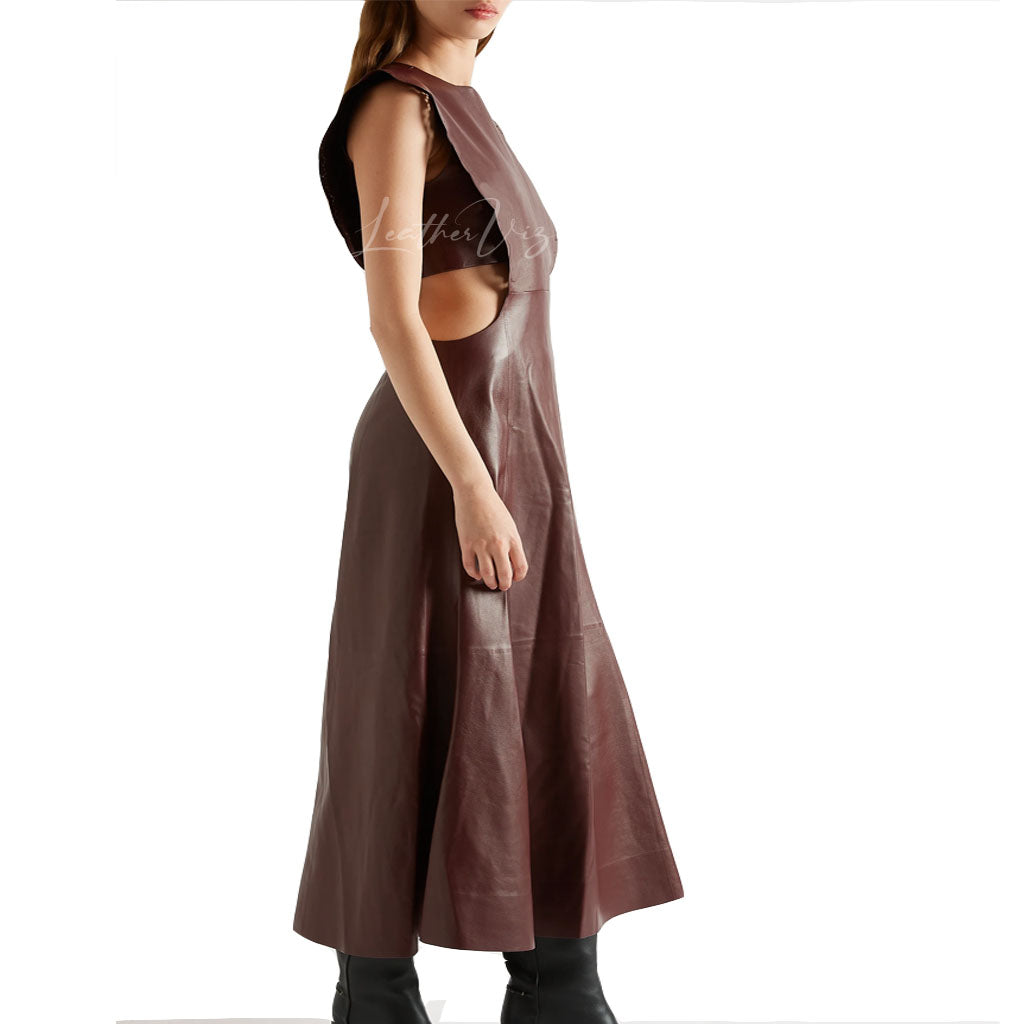 Brown Women Scalloped cutout leather Gown
