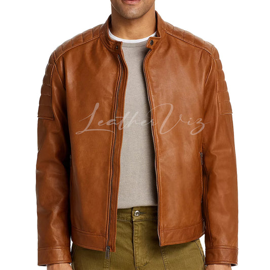 TAB COLLAR MEN LEATHER JACKET