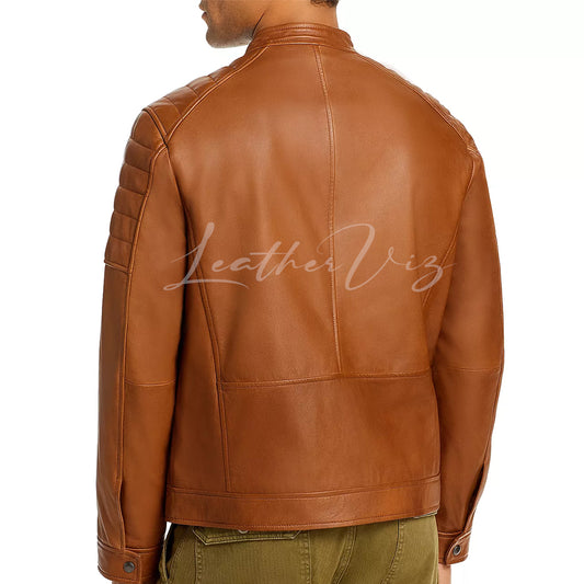 TAB COLLAR MEN LEATHER JACKET