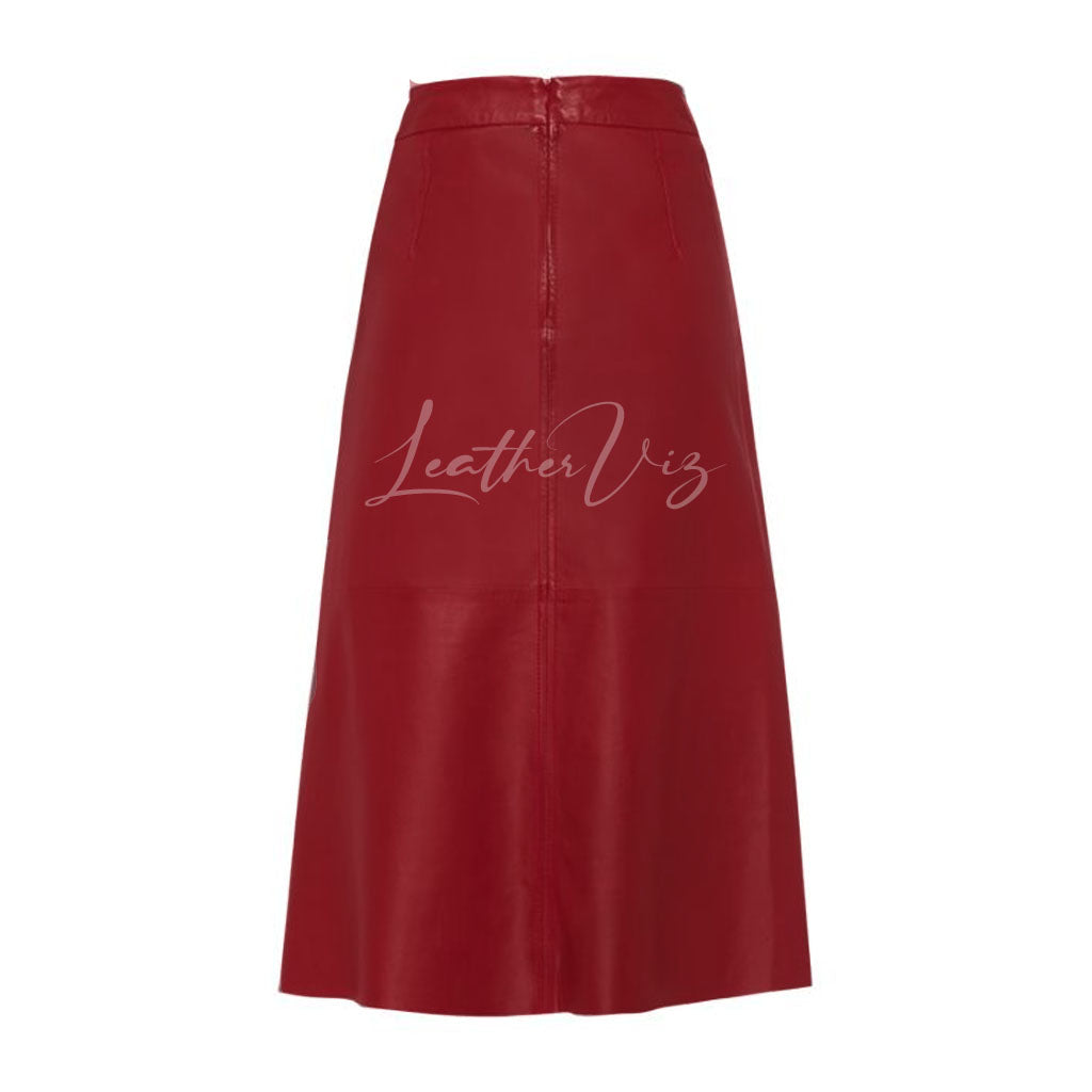 TIE STYLE WOMEN RED LEATHER SKIRT