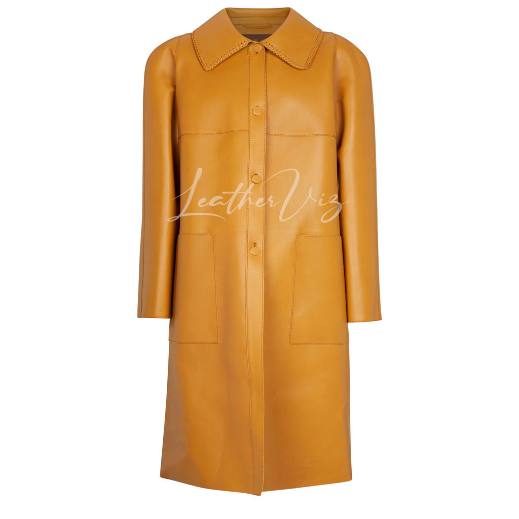 Women’s leather trench coat with topstitching
