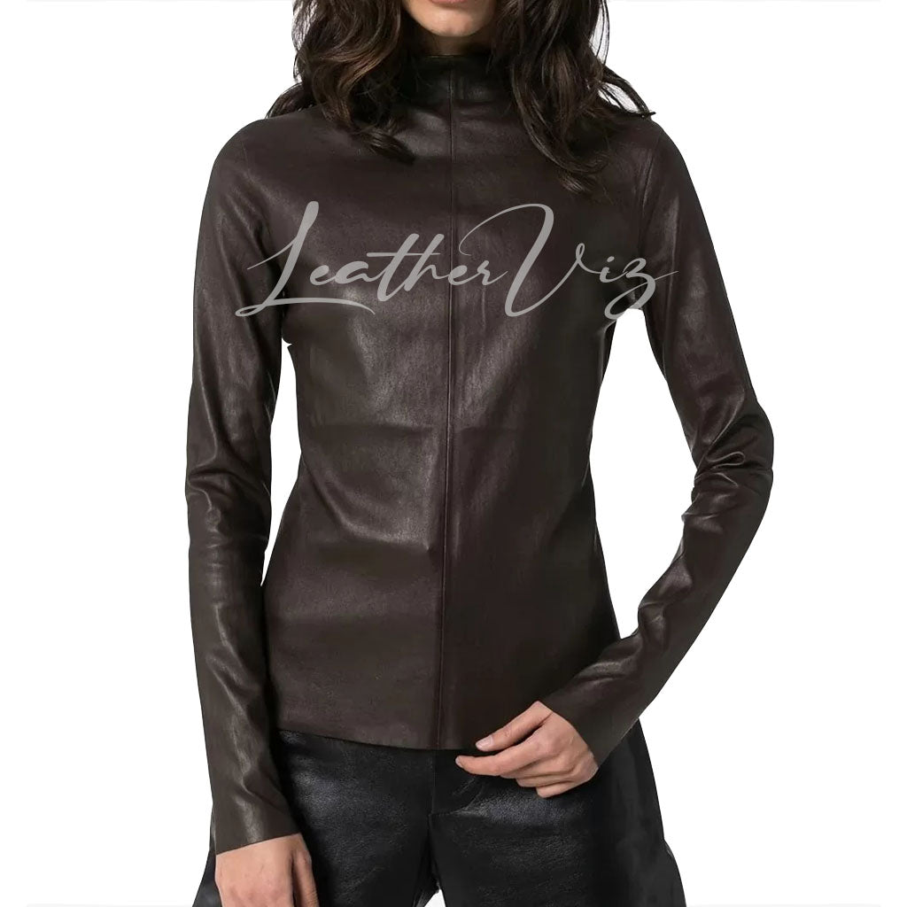 TURTLENECK WOMEN CORPORATE LEATHER TOP