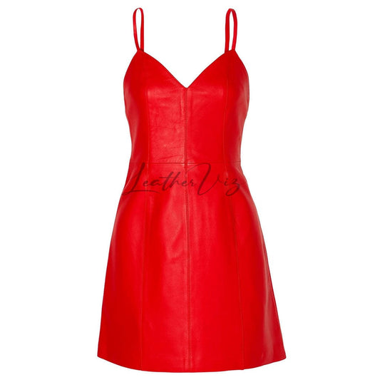 Red Back zipper leather dress