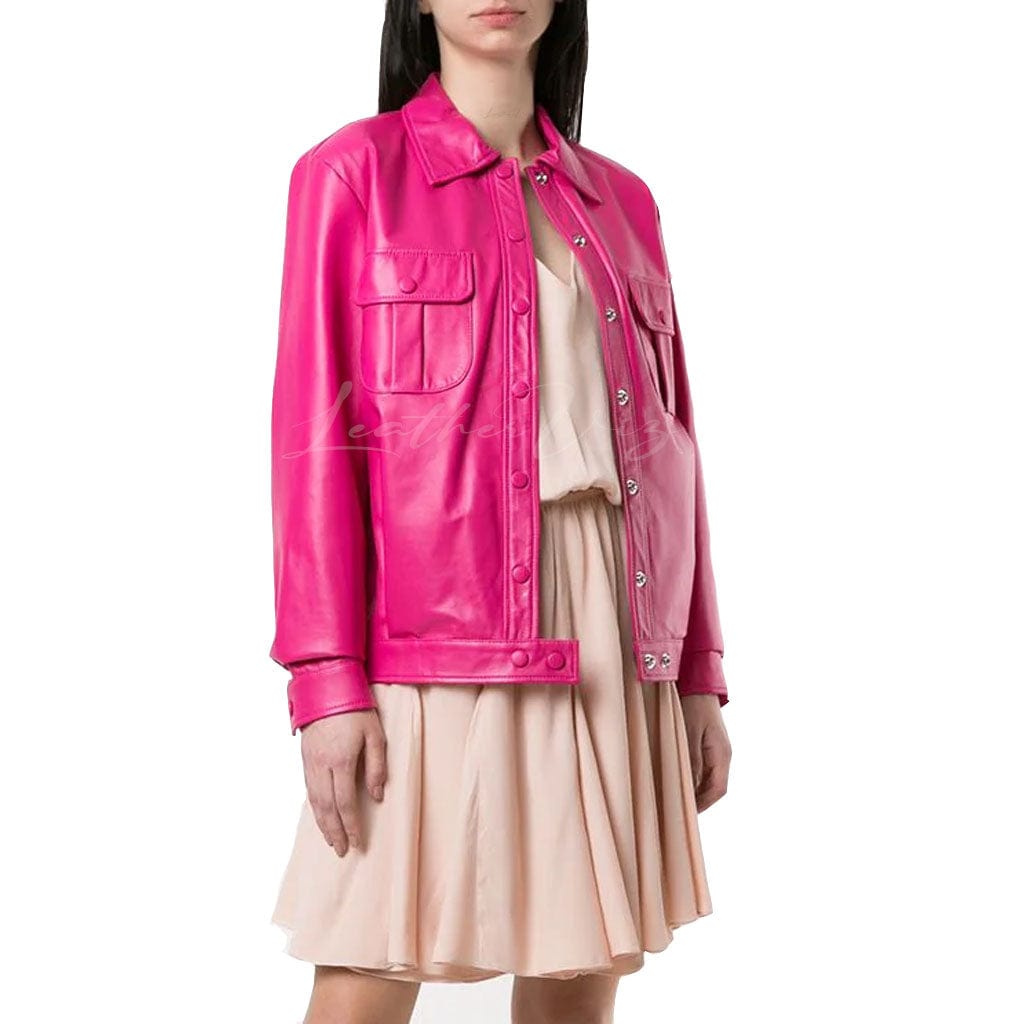 Valentino Pink Love Leather Jacket For Women