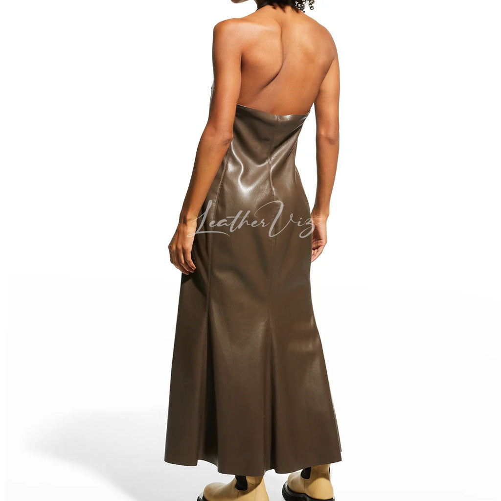 Button-front leather evening gown for women