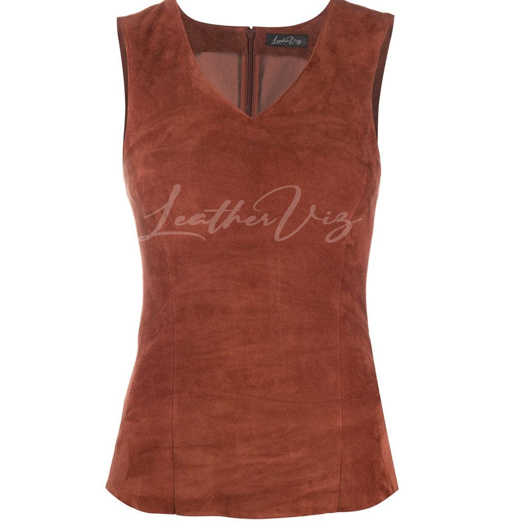 V NECKLINE SUEDE LEATHER TOP