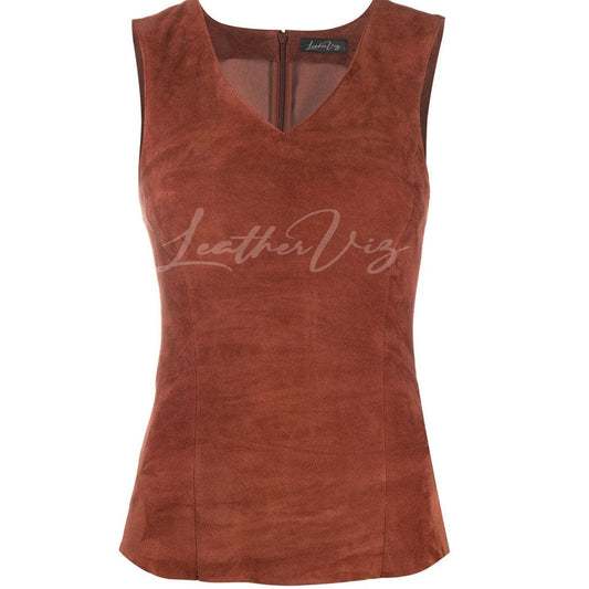 V NECKLINE SUEDE LEATHER TOP