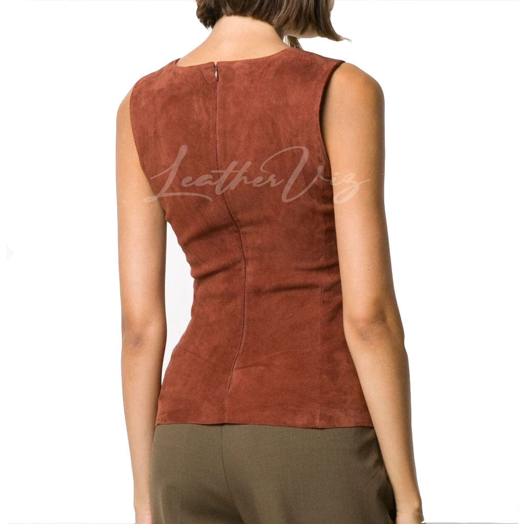 V NECKLINE SUEDE LEATHER TOP