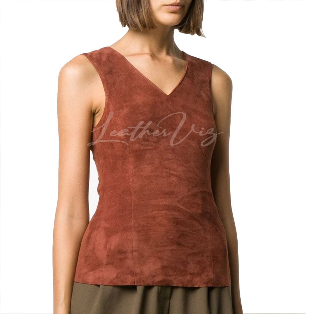 V NECKLINE SUEDE LEATHER TOP