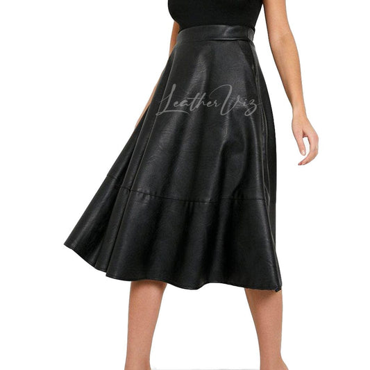 WOMEN LEATHER SKATER SKIRT