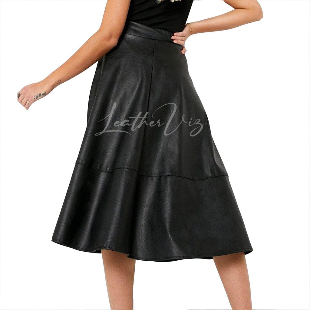 WOMEN LEATHER SKATER SKIRT