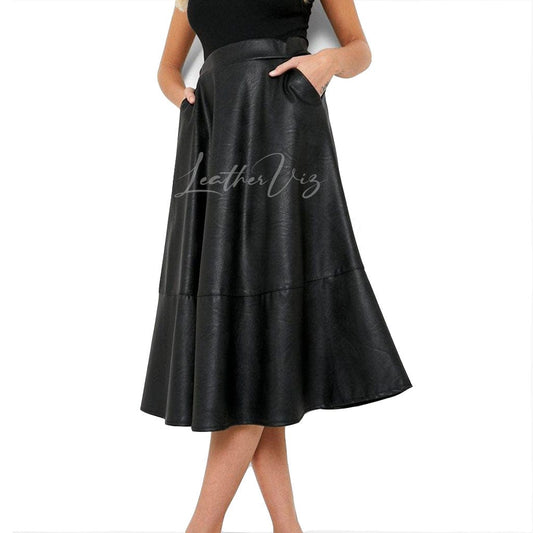 WOMEN LEATHER SKATER SKIRT