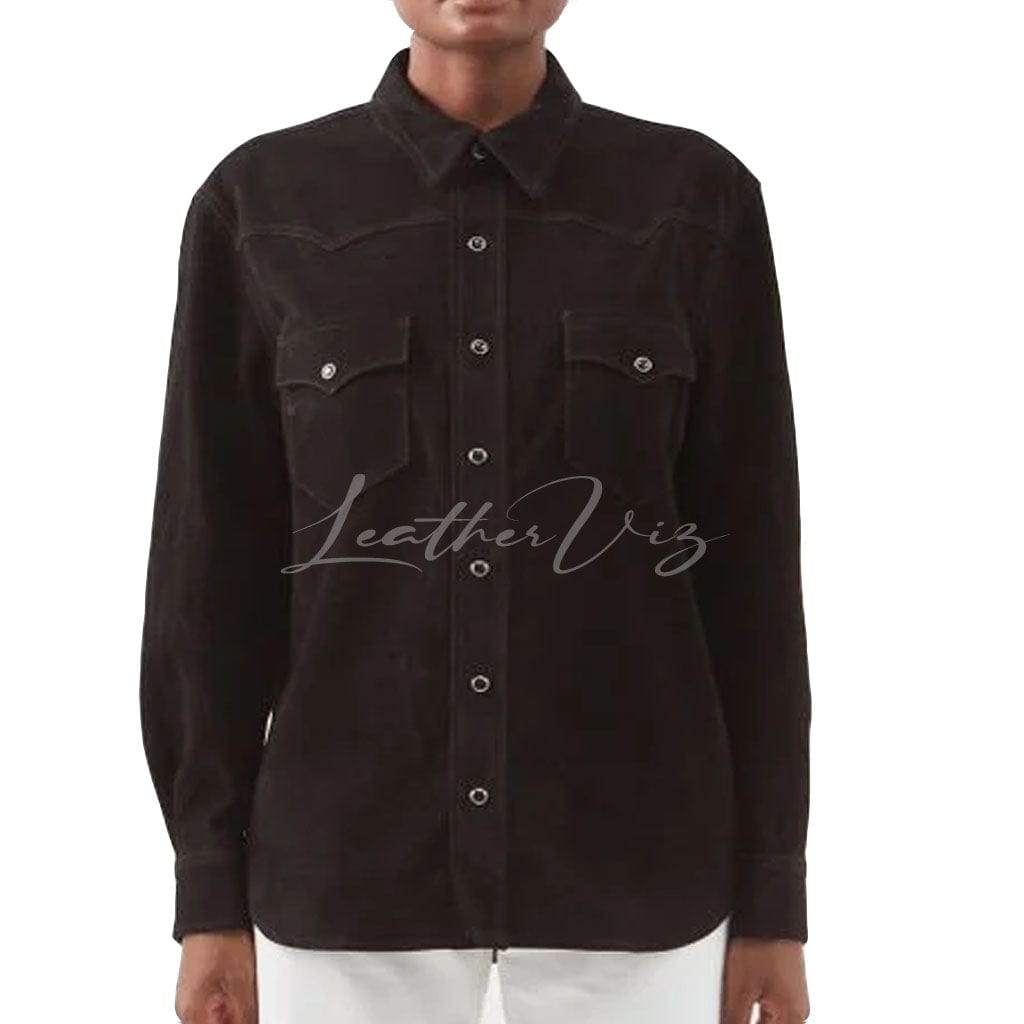 WOMENS BLACK SUEDE SHIRT