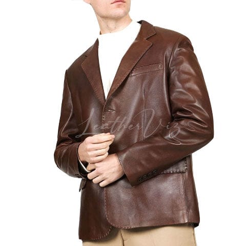 WORKWEAR MEN BROWN LEATHER  BLAZER