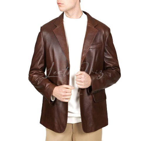 WORKWEAR MEN BROWN LEATHER  BLAZER