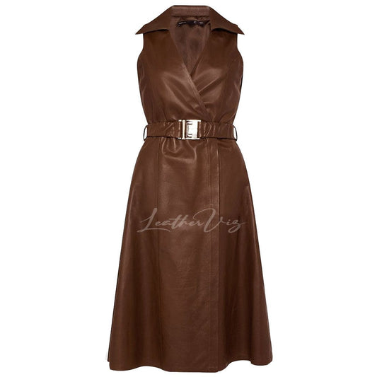 WRAP STYLE CORPORATE WEAR BELTED LEATHER DRESS