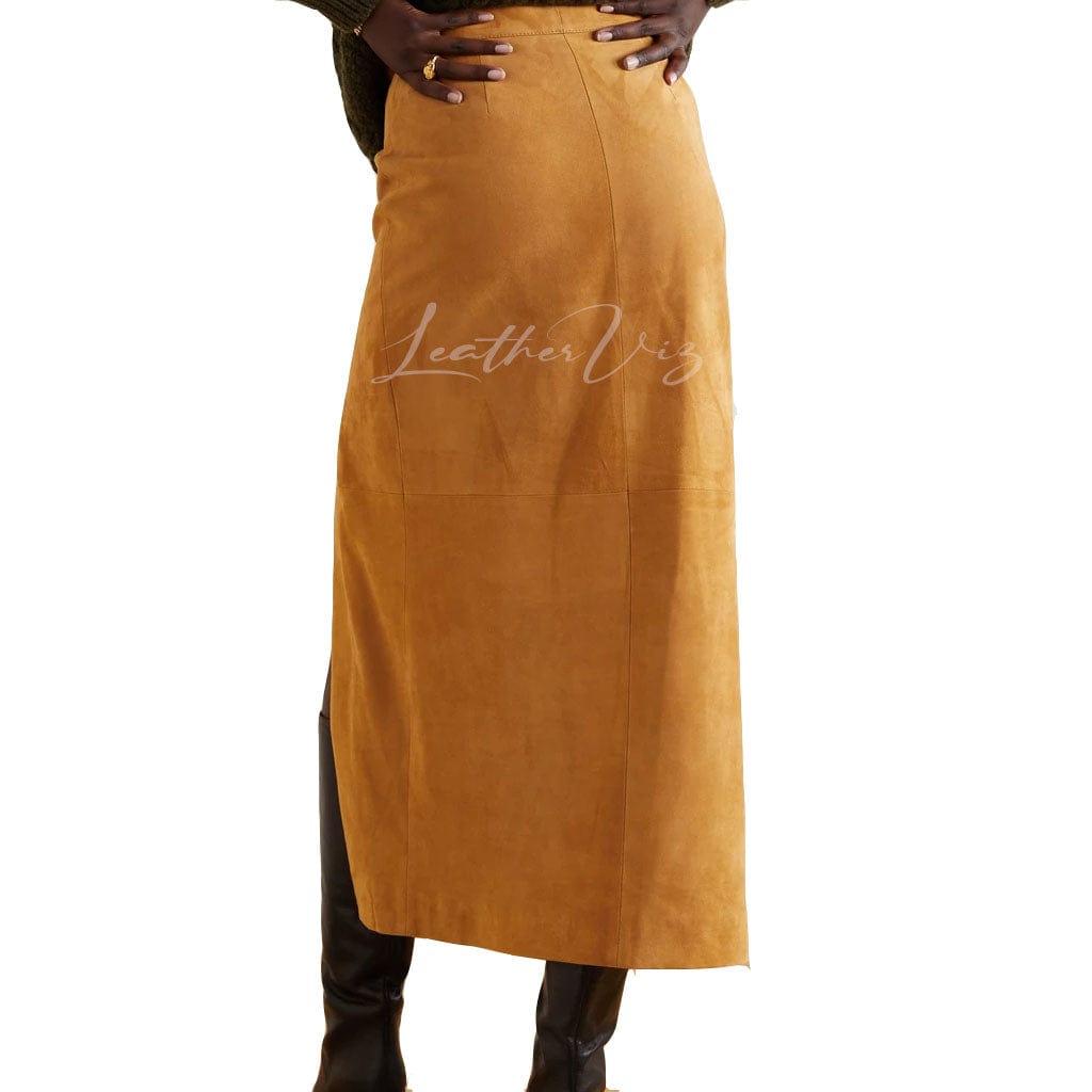WRAP STYLE SUEDE LEATHER MIDI SKIRT