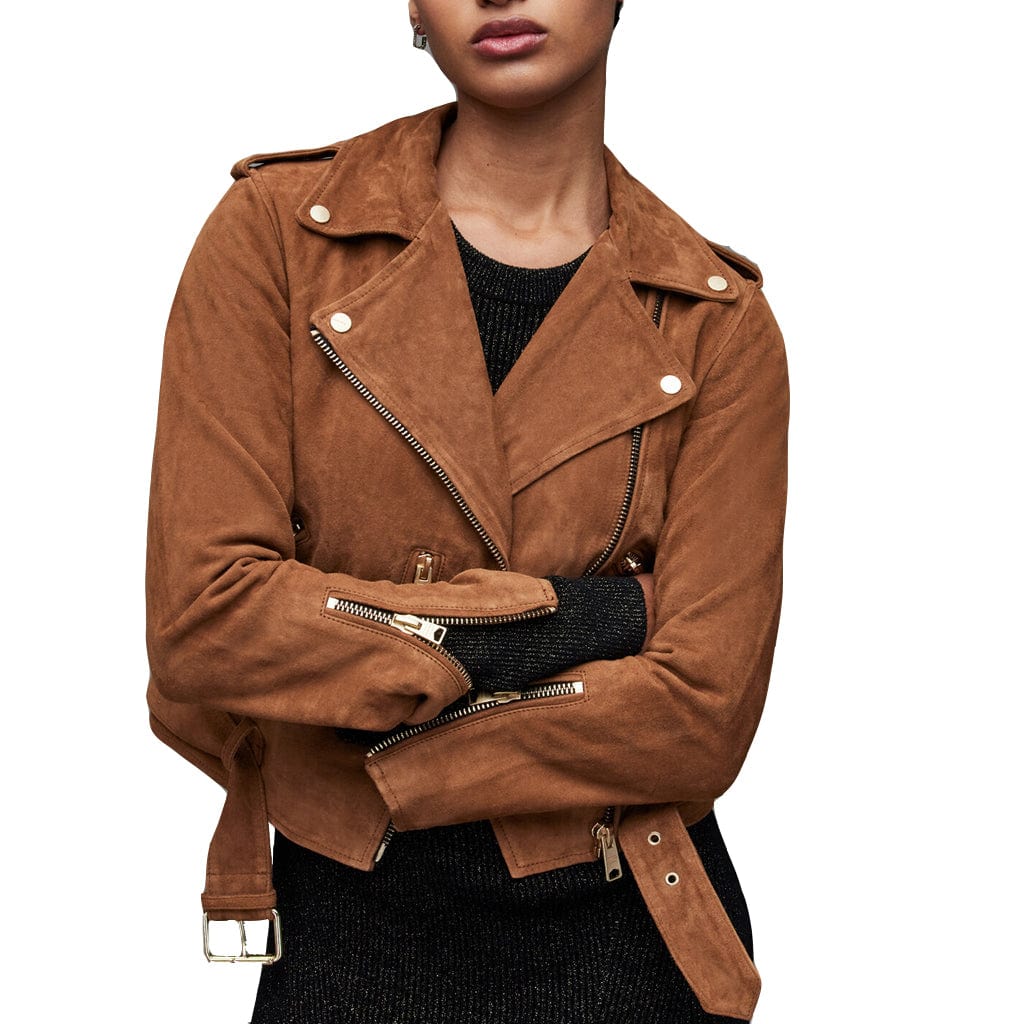 Women Suede Leather Moto Jacket