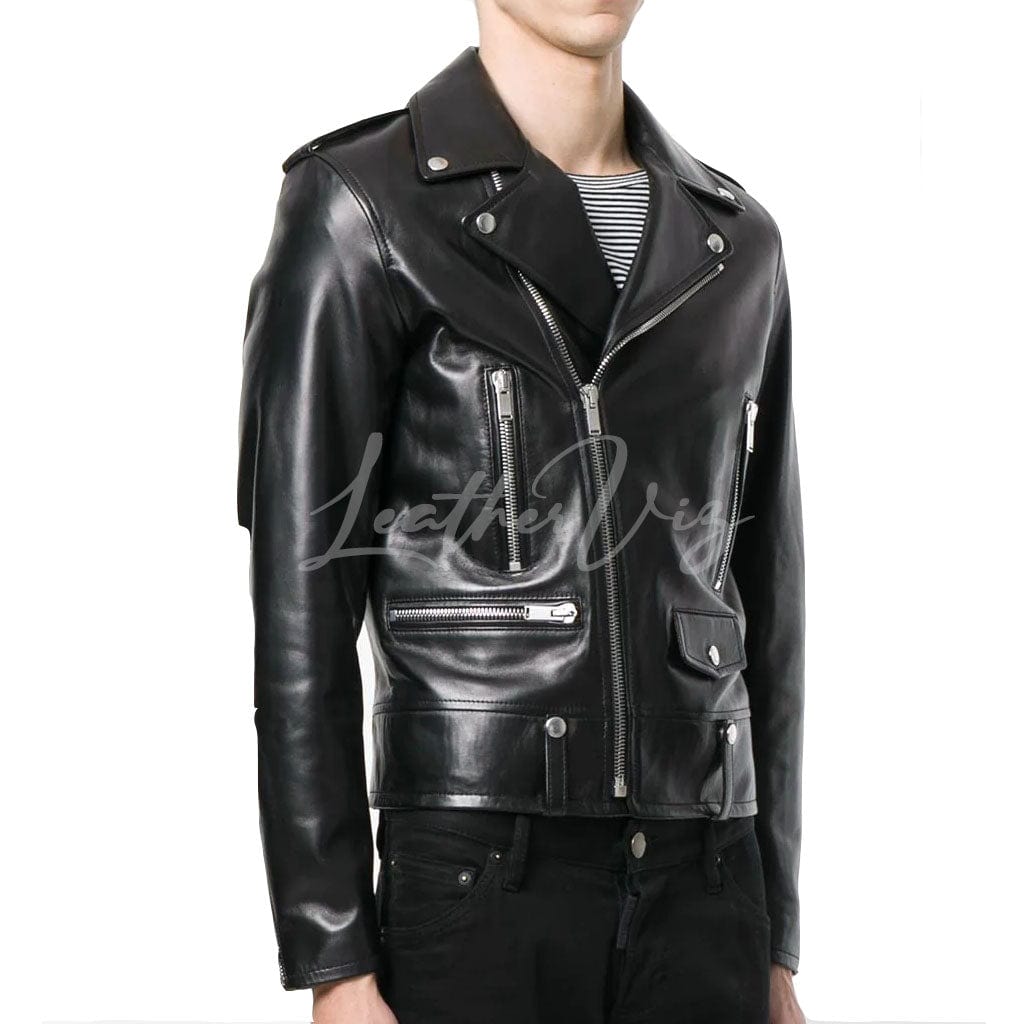 men's style black moto leather jacket