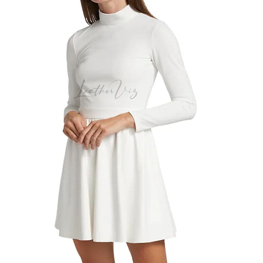 HIGH COLLAR LEATHER SKATER BRIDAL DRESS - Image #1