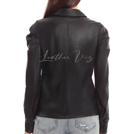 CHIC PUFF SLEEVE BLACK LEATHER SHIRT - Image #1