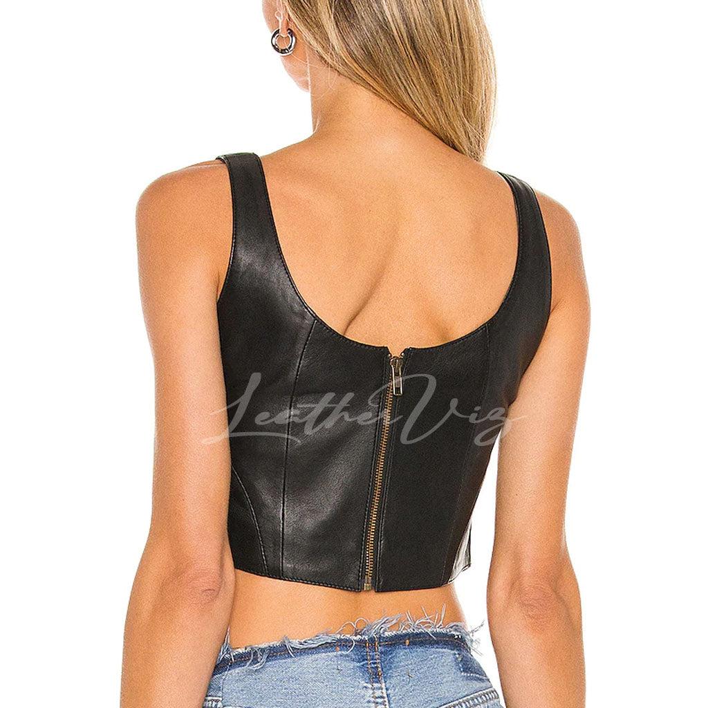 ASYMMETRIC HEM WOMEN CROPPED LEATHER TOP - Image #3