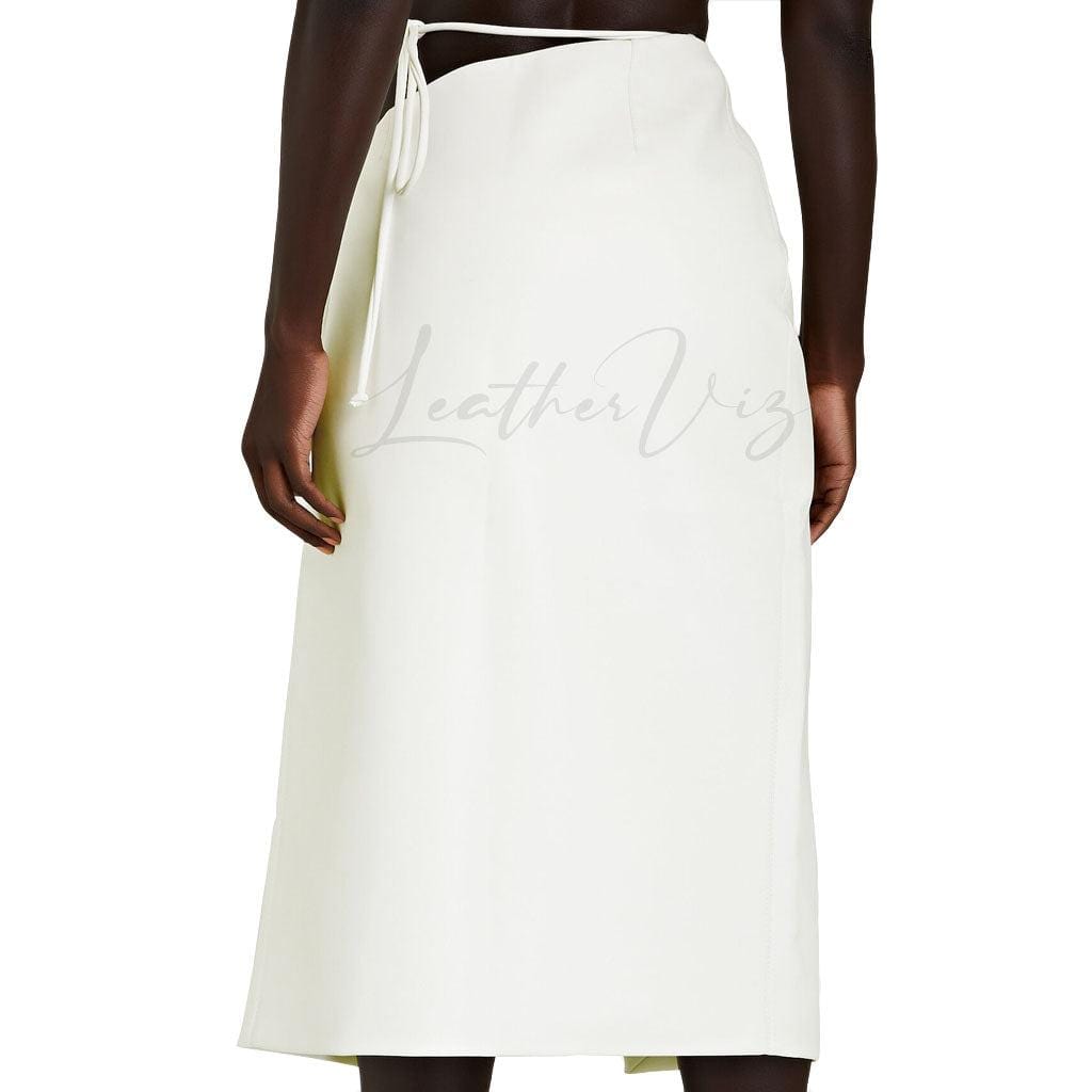 Real Leather White Skirt