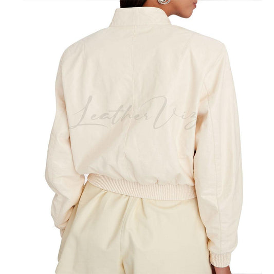CROPPED WHITE LEATHER BOMBER JACKET - Image #1