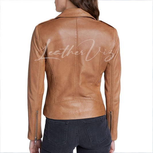 ASYMMETRICAL ZIPPER CLOSURE WOMEN LEATHER JACKET - Image #1