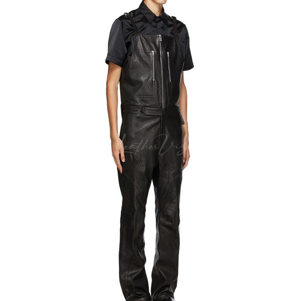 ADJUSTABLE STRAP STYLE MEN LEATHER Jumpsuit