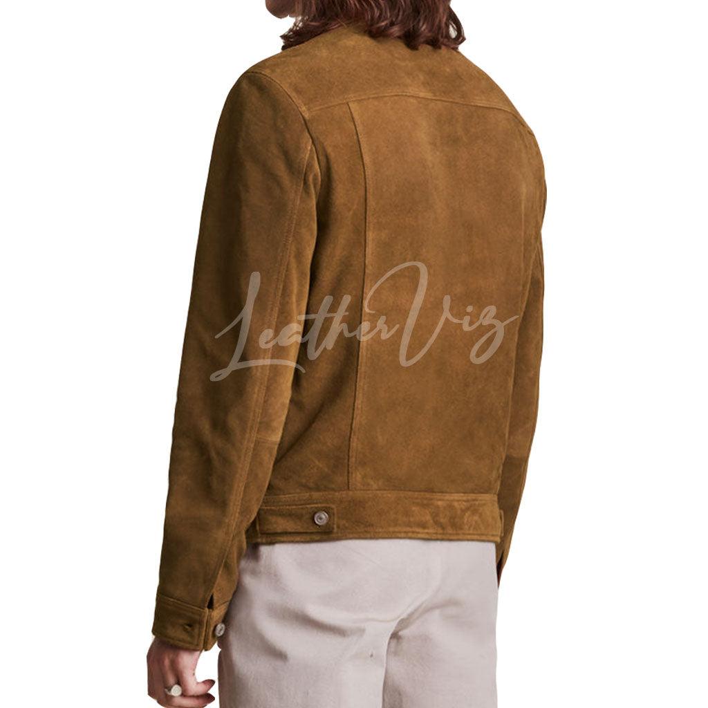 BOX PLEAT FRONT MEN SUEDE LEATHER JACKET - Image #3