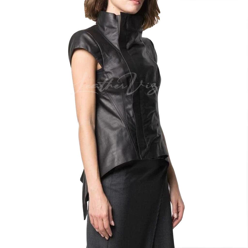 ASYMMETRIC DESIGN HALLOWEEN SPECIAL WOMEN LEATHER TOP - Image #2