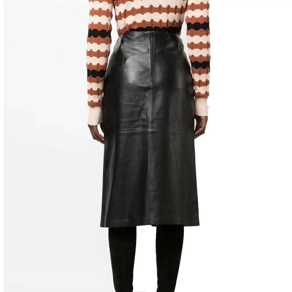 Front Slit-Detail Leather Skirt For Summer