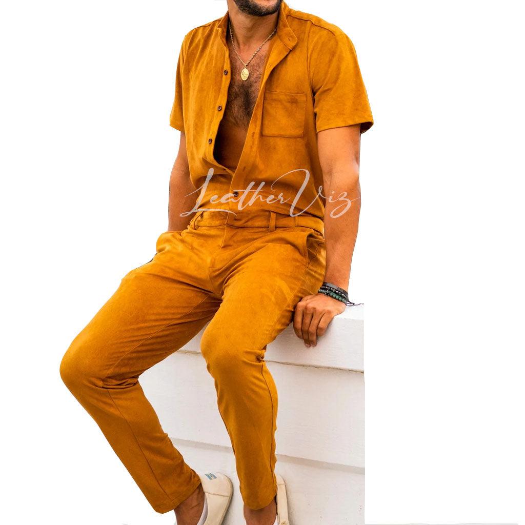 men jumpsuit in suede leather