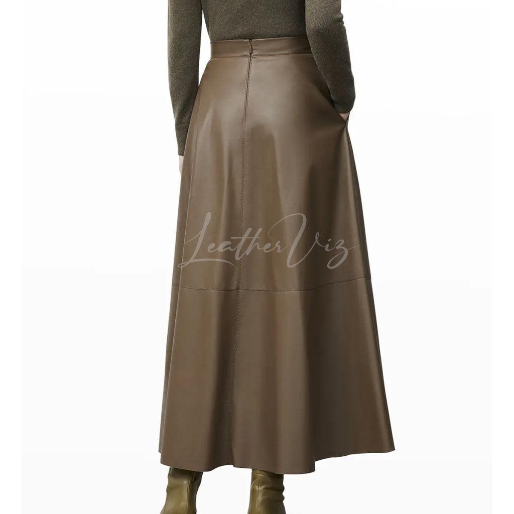 Olive Leather Skirt