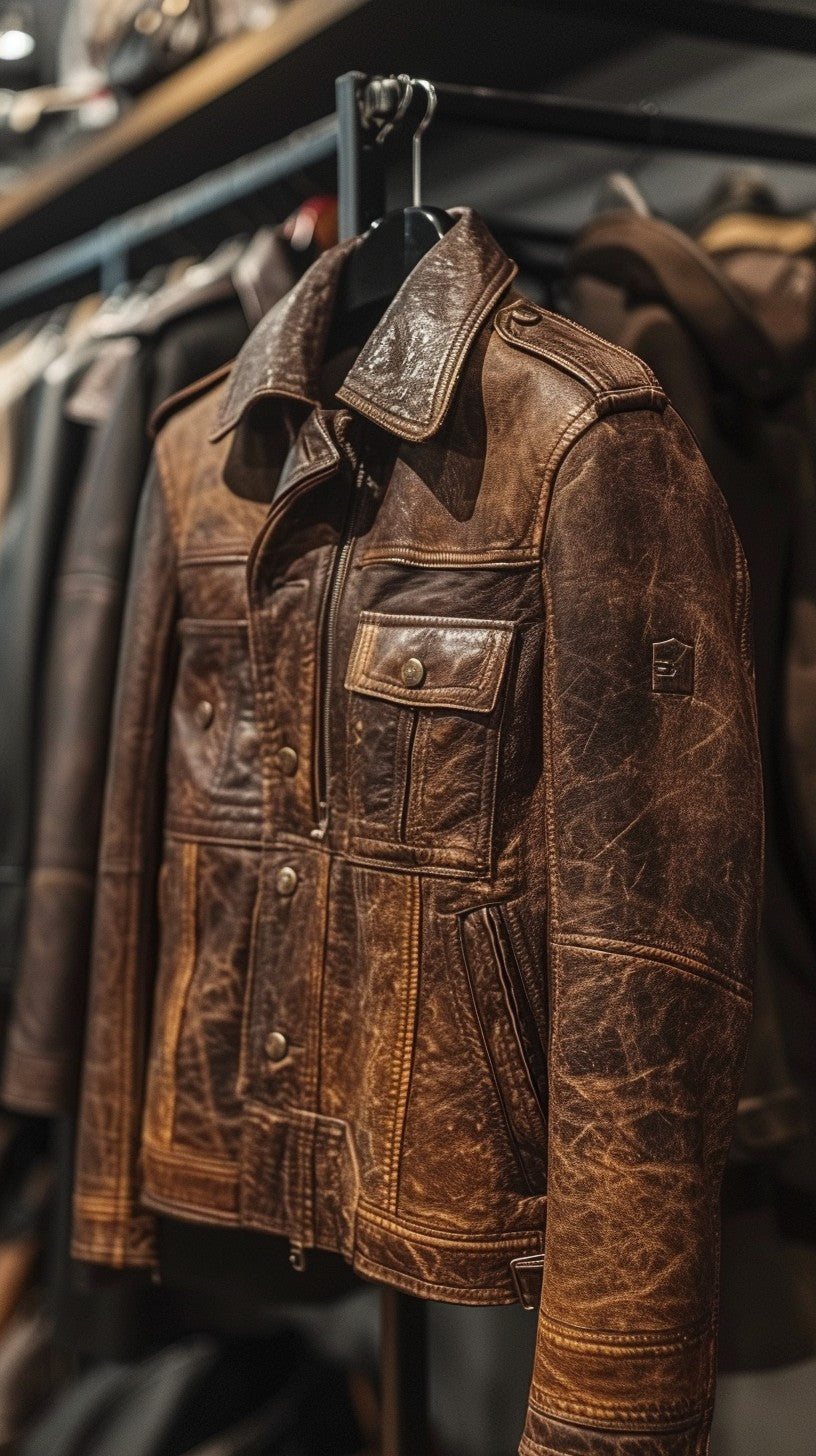 distressed brown leather jacket for men and women 
